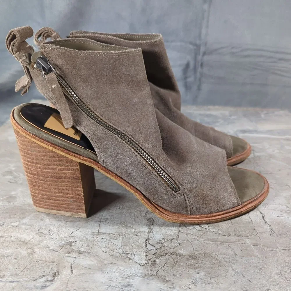 Dolce Vita Petra Taupe Suede Peep Toe Bootie Stacked‎ Heel Size 8.5
